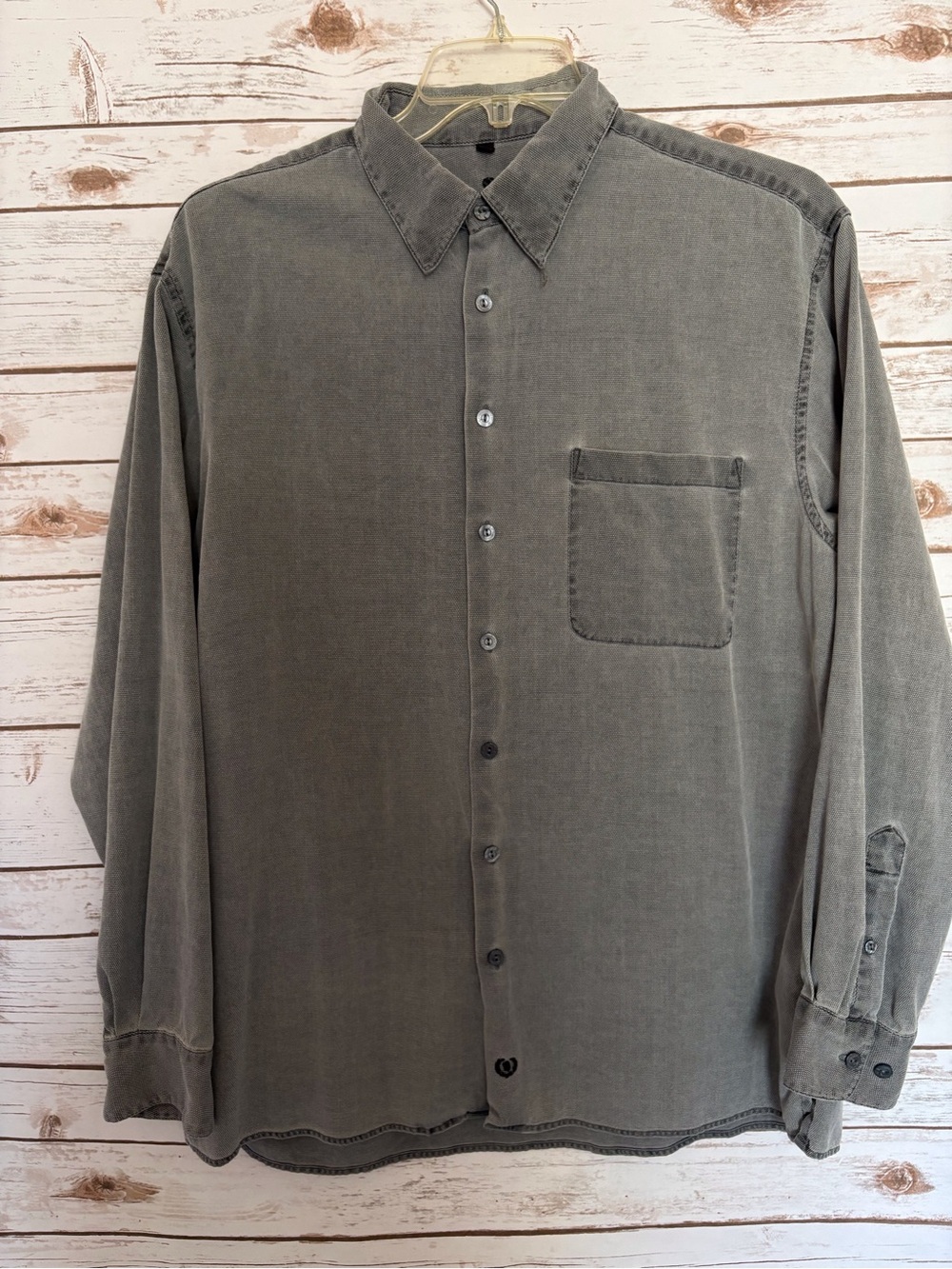 Vintage Bugatchi Uomo Men’s Size L Silk Cotton Textured Gray Button Up Shirt